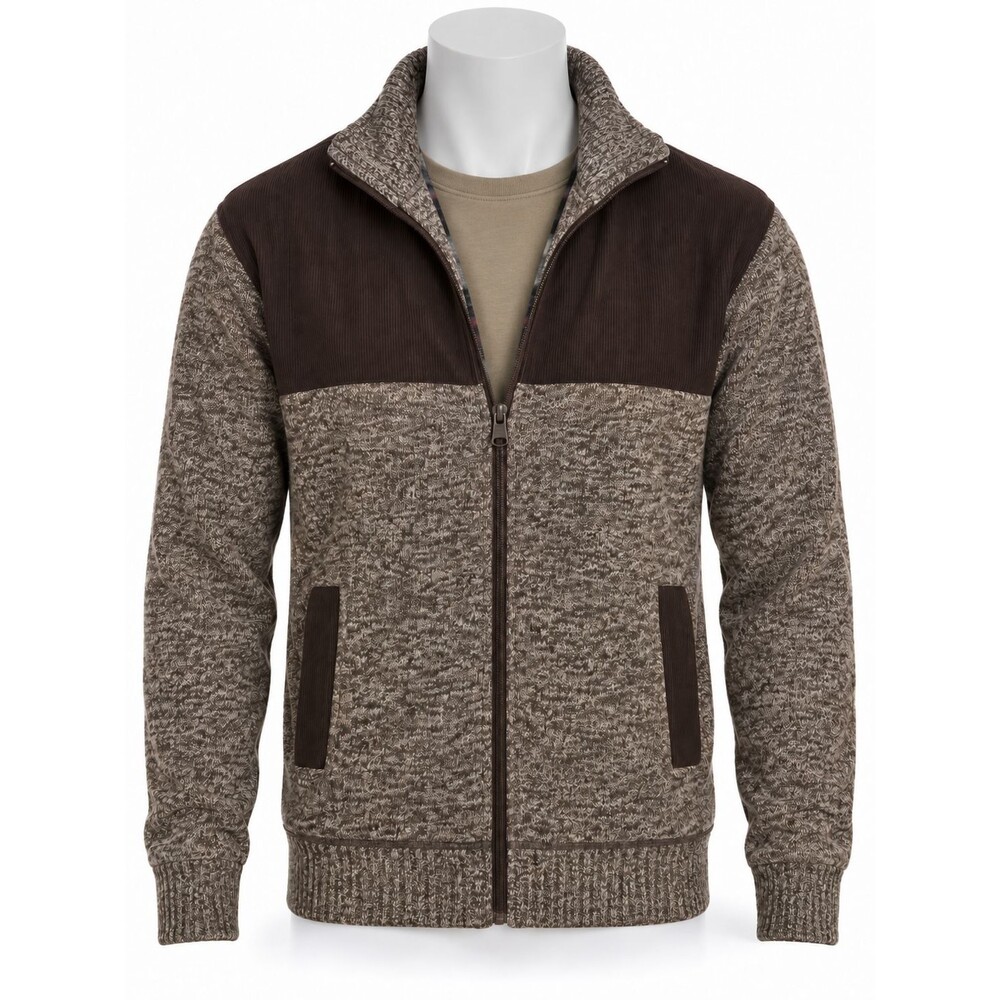 Buffalo David Bitton Mens L Brown Full Zip Plaid Fleece Lined Sweater Jacket